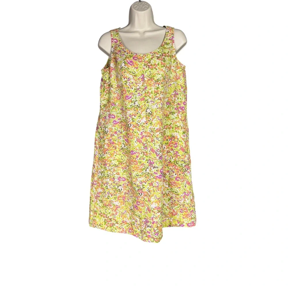 J. Jill Love Linen Mini Tank Shift Dress Small Floral Sleeveless Beach Summer J. Jill Love Linen Mini Tank Shift Dress Small Floral Sleeveless Beach Summer